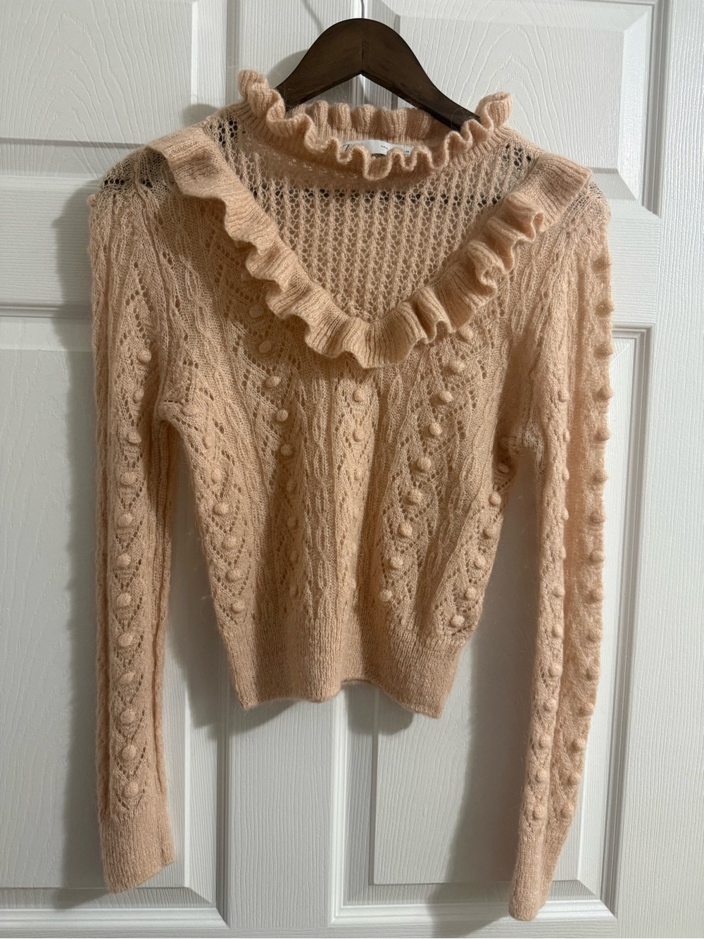 Zara Peach Ruffle Yoke Knit Sweater